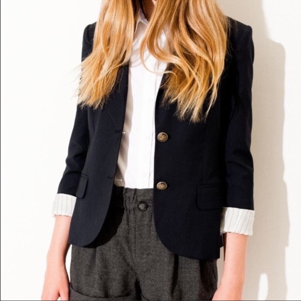 Aritzia Talula Exeter blazer, cropped, navy blue, size 6